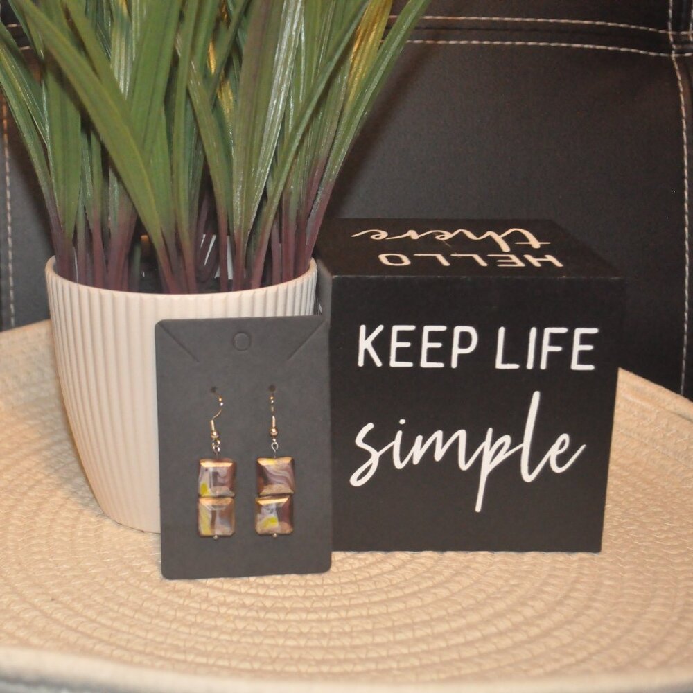 Iridescent Square Glass Bead Drop Earrings